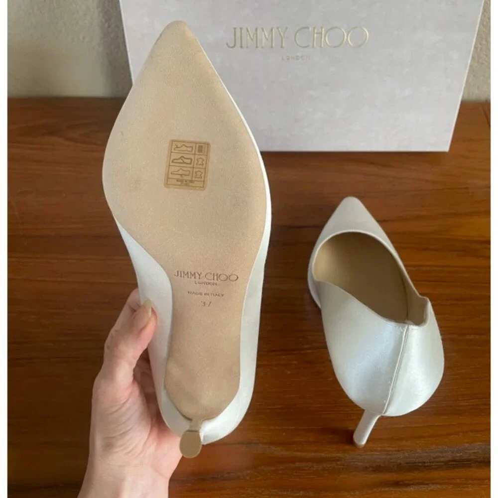 JIMMY CHOO ROMY 100 SATIN IVORY - Picture 11 of 16